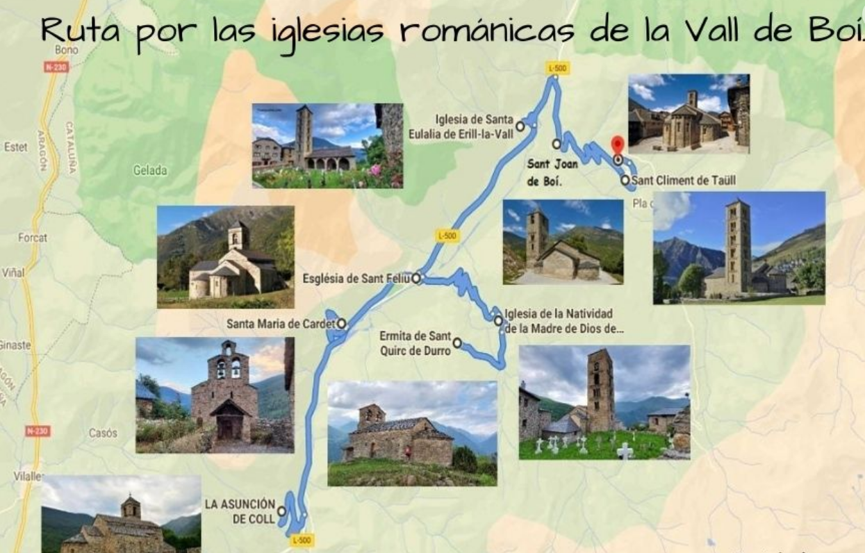 Panorámica de los campanarios de las iglesias románicas de la Vall de Boí